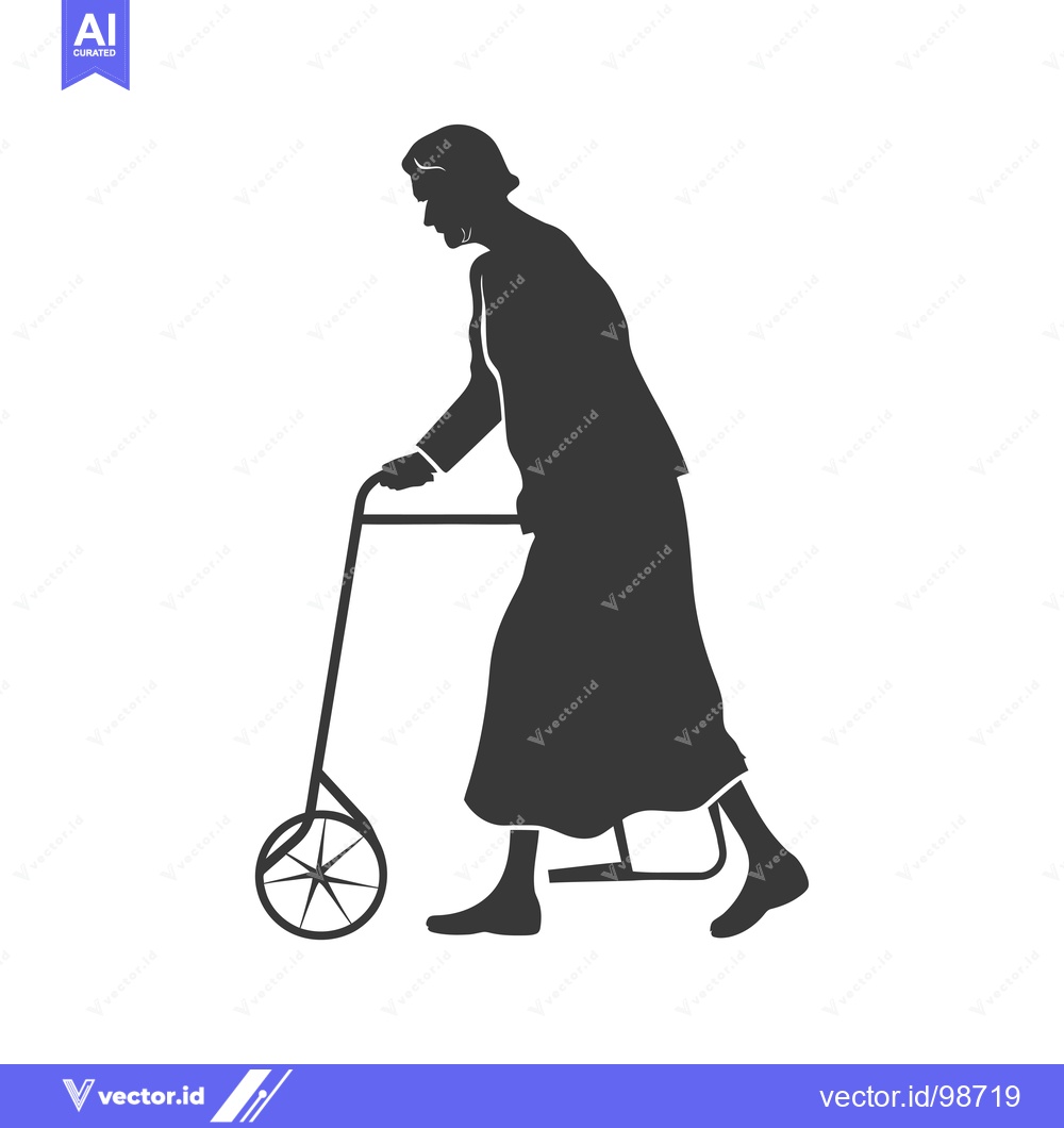 Premium Vector of Silhouette of an Elderly Person Walking with a Walker