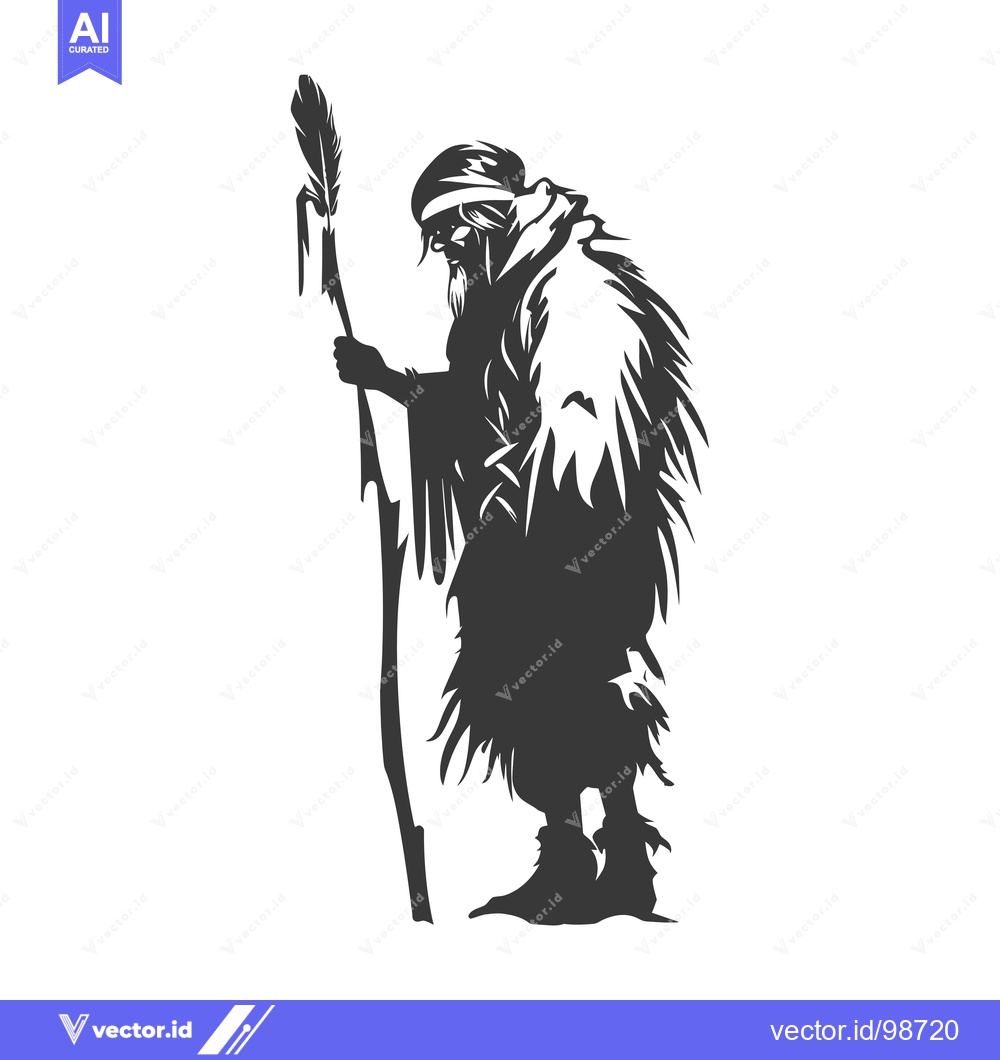 Premium Vector dari Silhouette of an Elderly Person with a Staff and Feather