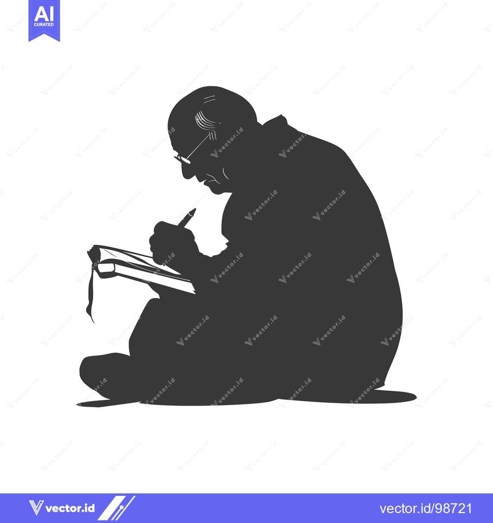 Premium Vector dari Silhouette of an Elderly Person Writing in a Book