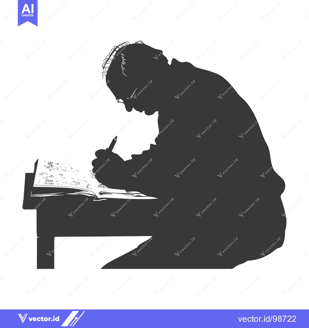 Premium Vector of Silhouette of an Elderly Person Writing in a Book