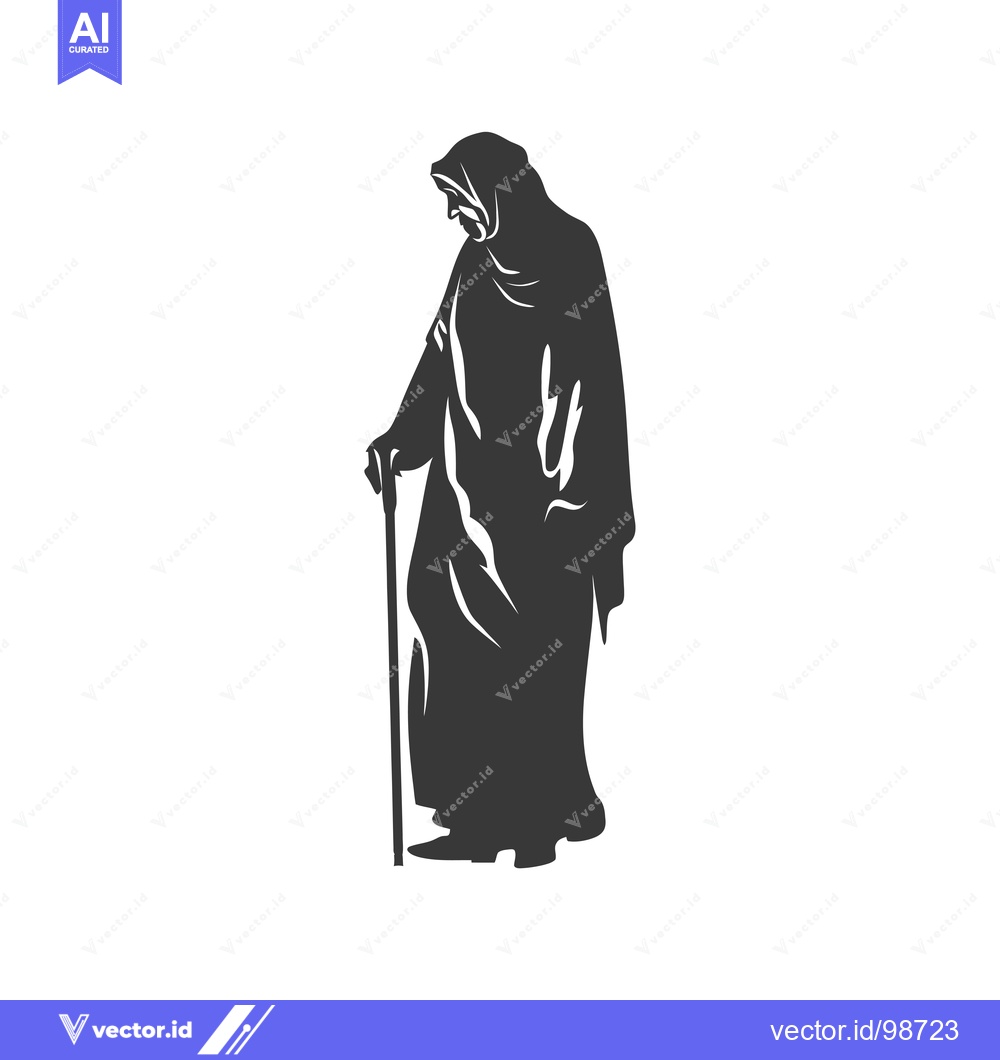 Premium Vector of Silhouette of an Elderly Woman in a Headscarf Holding a Cane