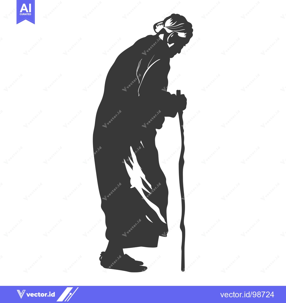 Premium Vector dari Silhouette of an Elderly Woman Leaning on a Walking Stick