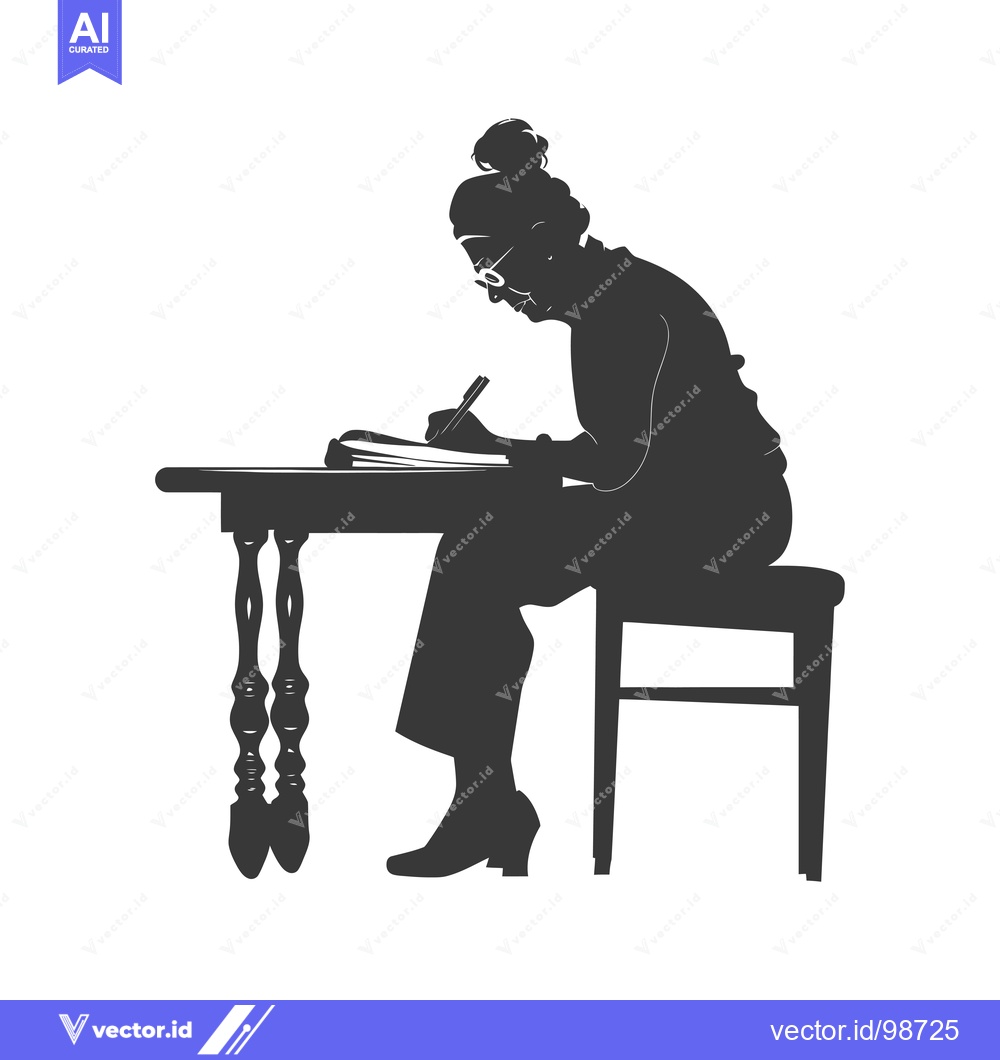 Premium Vector dari Silhouette of an elderly woman sitting at a table and writing