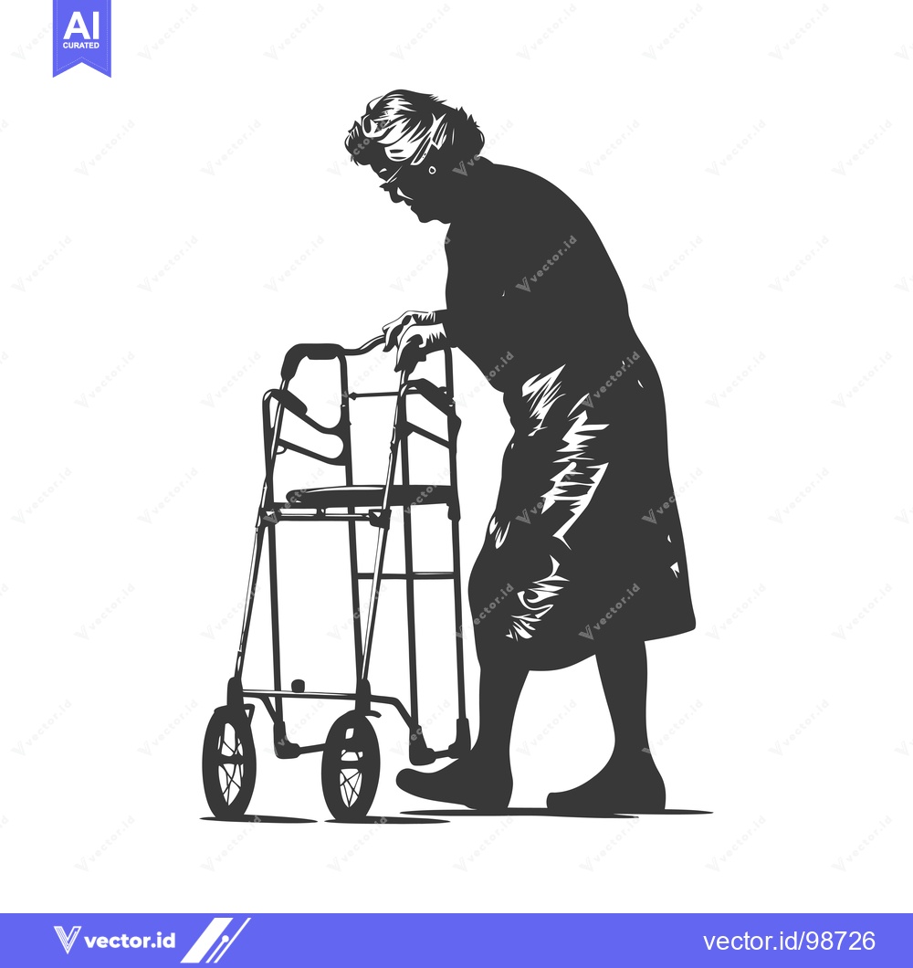 Premium Vector dari Silhouette of an Elderly Woman Using a Walker