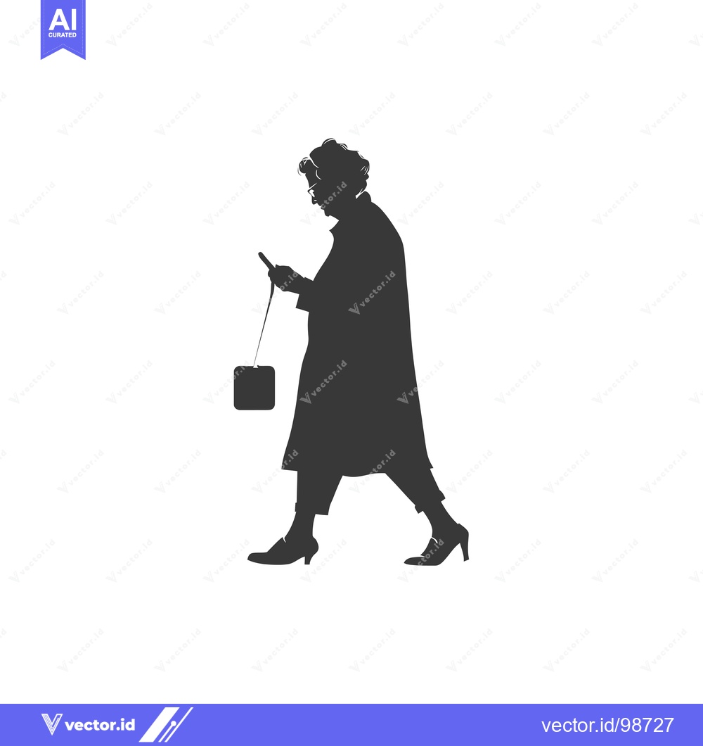 Premium Vector dari Silhouette of an Elderly Woman Walking and Using a Smartphone