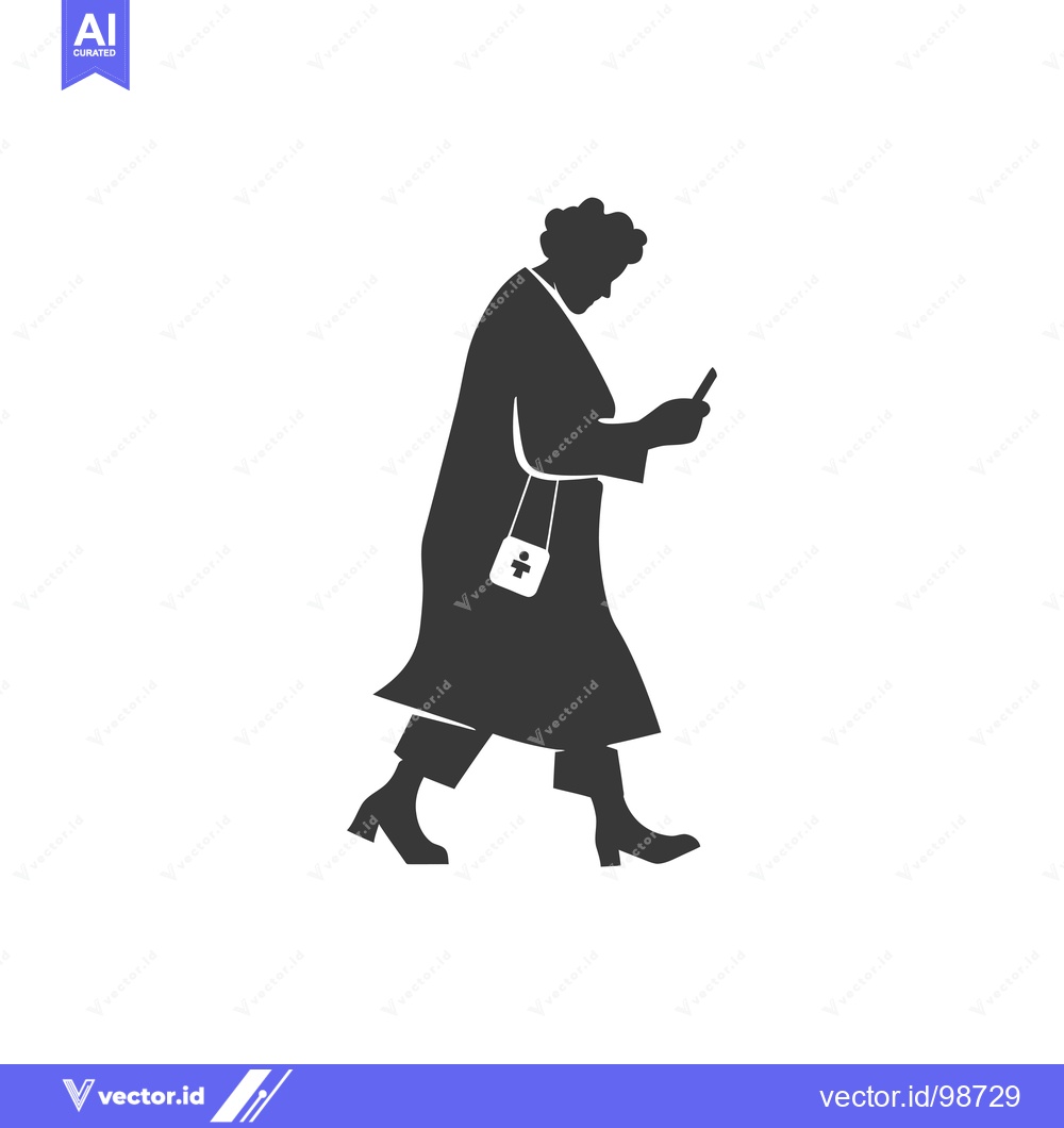 Premium Vector dari Silhouette of an elderly woman walking while looking at her phone