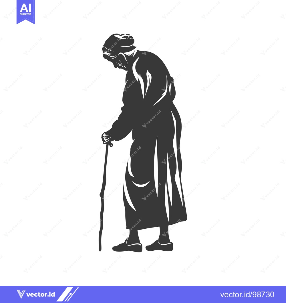 Premium Vector of Silhouette of an Elderly Woman Walking with a Cane