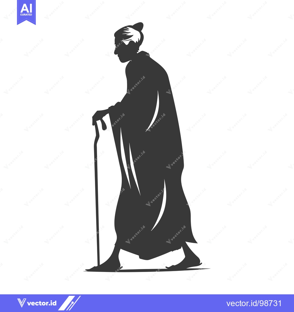 Premium Vector dari Silhouette of an Elderly Woman Walking with a Cane
