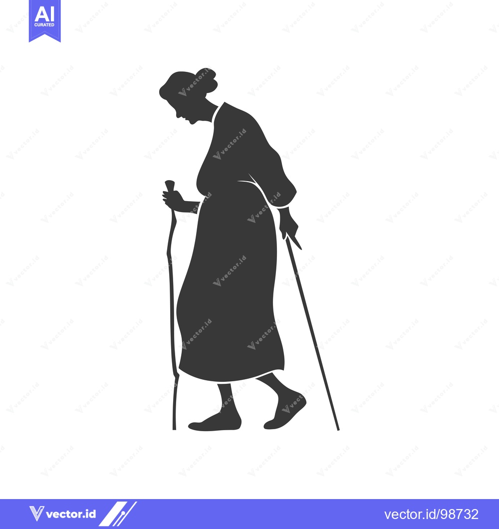 Premium Vector dari Silhouette of an Elderly Woman Walking with a Cane