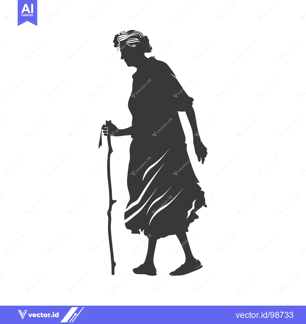 Premium Vector dari Silhouette of an Elderly Woman Walking with a Cane