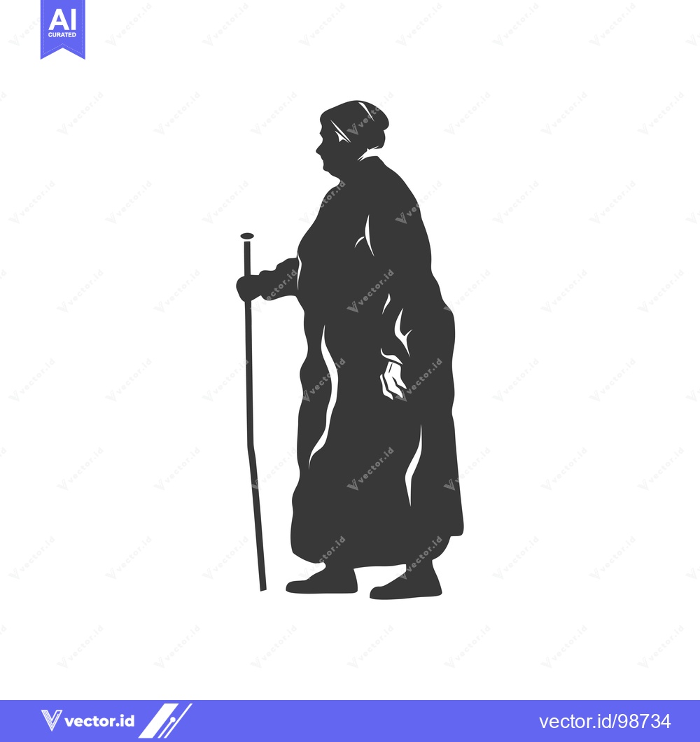 Premium Vector dari Silhouette of an Elderly Woman Walking with a Cane
