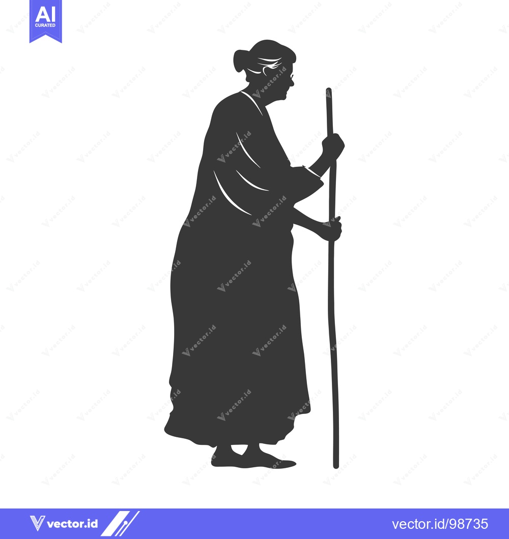 Premium Vector dari Silhouette of an Elderly Woman Walking with a Cane