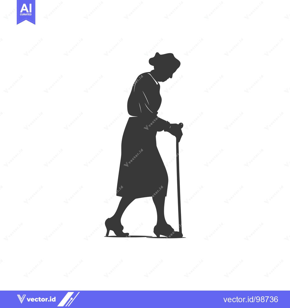 Premium Vector dari Silhouette of an Elderly Woman Walking with a Cane