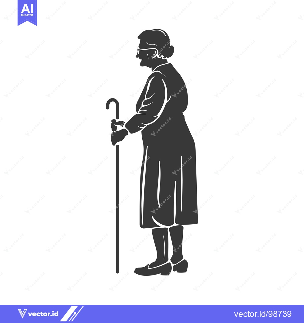 Premium Vector of Silhouette of an Elderly Woman Walking with a Cane