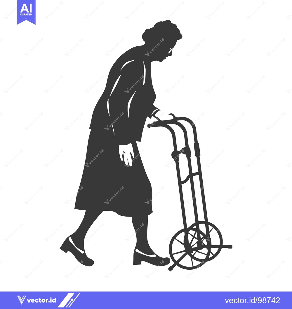 Premium Vector dari Silhouette of an elderly woman walking with a walker