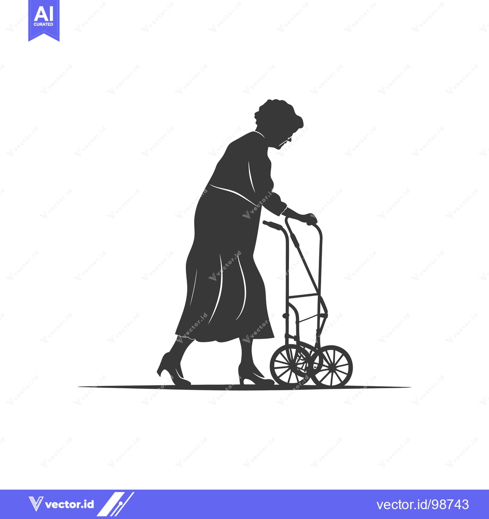Premium Vector dari Silhouette of an elderly woman walking with a walker