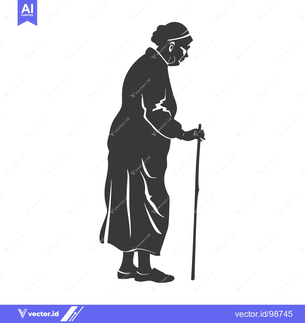 Premium Vector of Silhouette of an Elderly Woman with a Cane