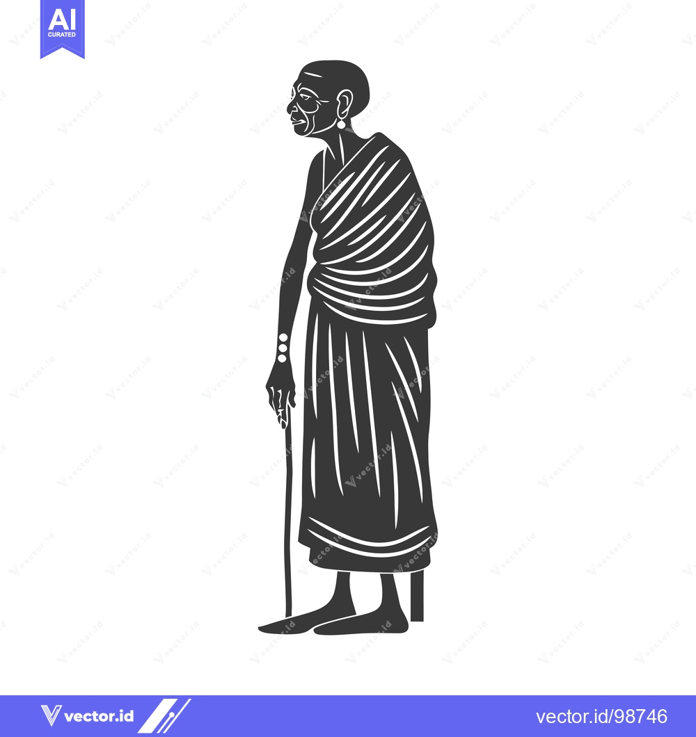 Premium Vector of Silhouette of an Elderly Woman with a Cane and Traditional Clothing
