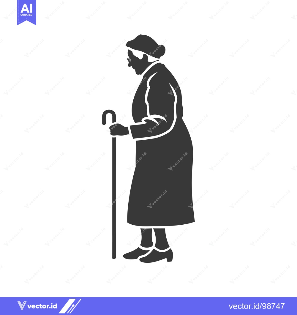 Premium Vector dari Silhouette of an Elderly Woman with a Walking Stick