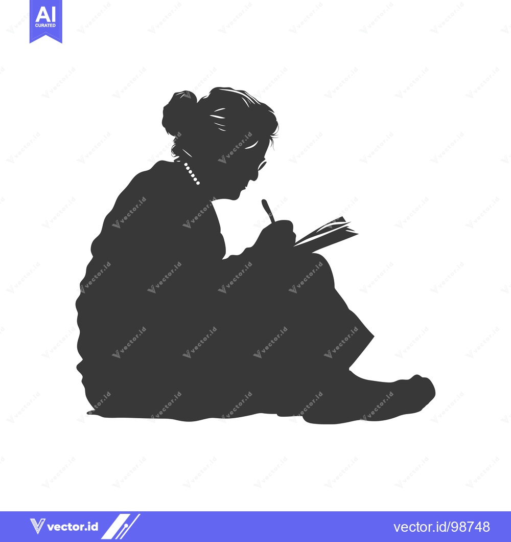 Premium Vector of Silhouette of an Elderly Woman Writing in a Notebook