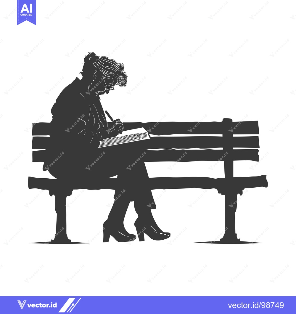 Premium Vector dari Silhouette of an Elderly Woman Writing on a Bench