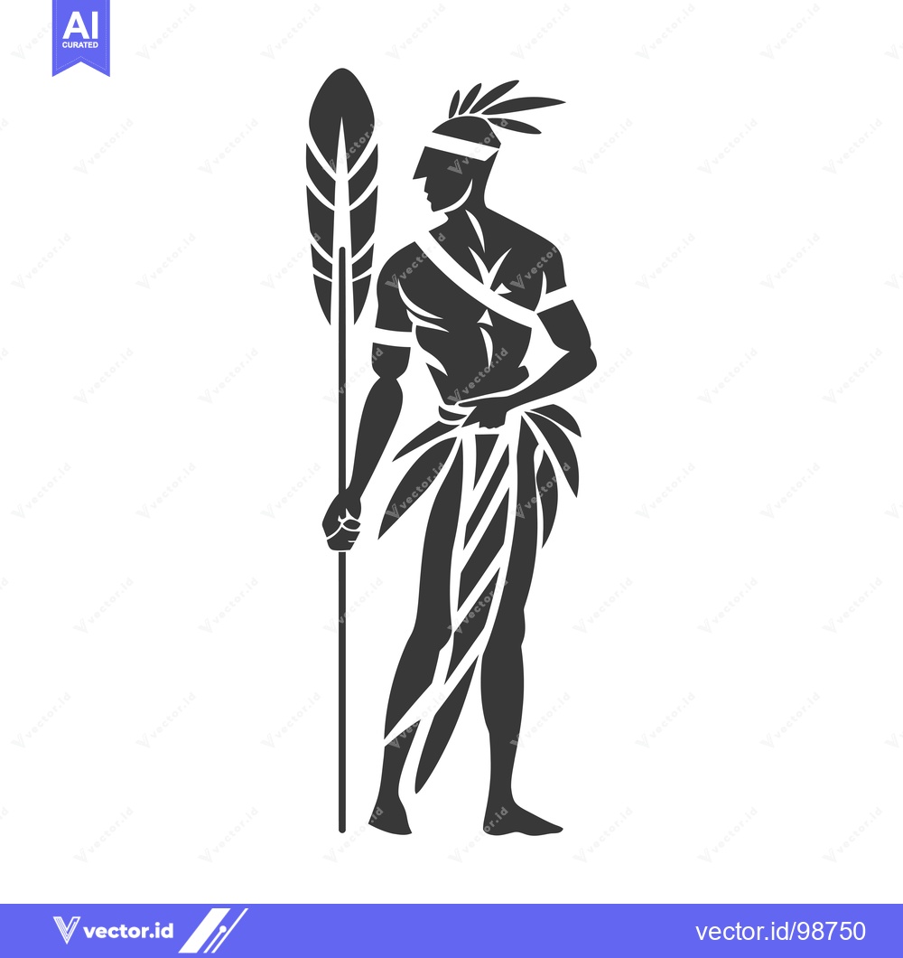 Premium Vector of Silhouette of an Indigenous Warrior Holding a Spear