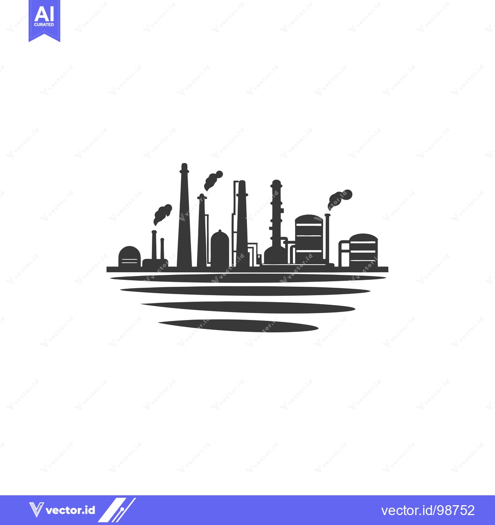 Premium Vector dari Silhouette of an Industrial Complex with Smoke Stacks by the Water