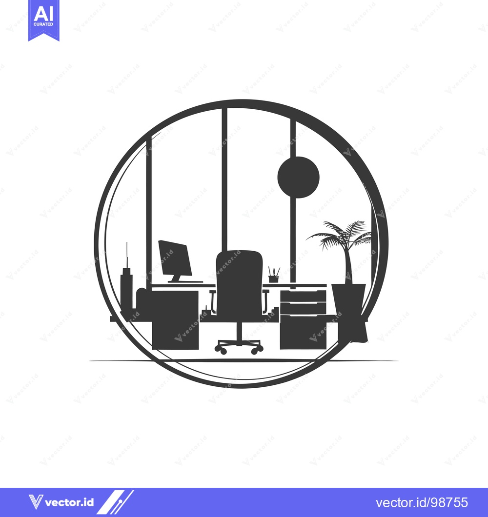 Premium Vector of Silhouette of an Office Space with Desk, Chair, and Palm Tree