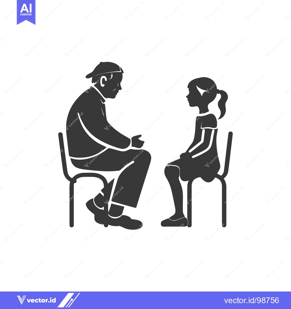 Premium Vector of Silhouette of an Older Man and a Young Girl Sitting on Chairs