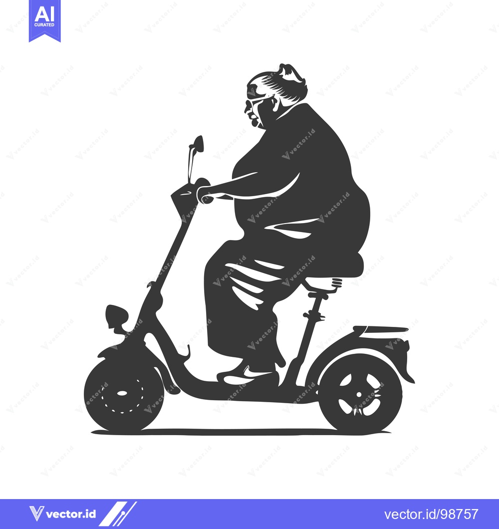 Premium Vector dari Silhouette of an Older Woman Riding a Scooter