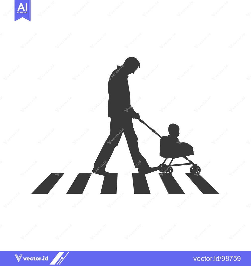 Premium Vector dari Silhouette of a parent pushing a stroller across a crosswalk