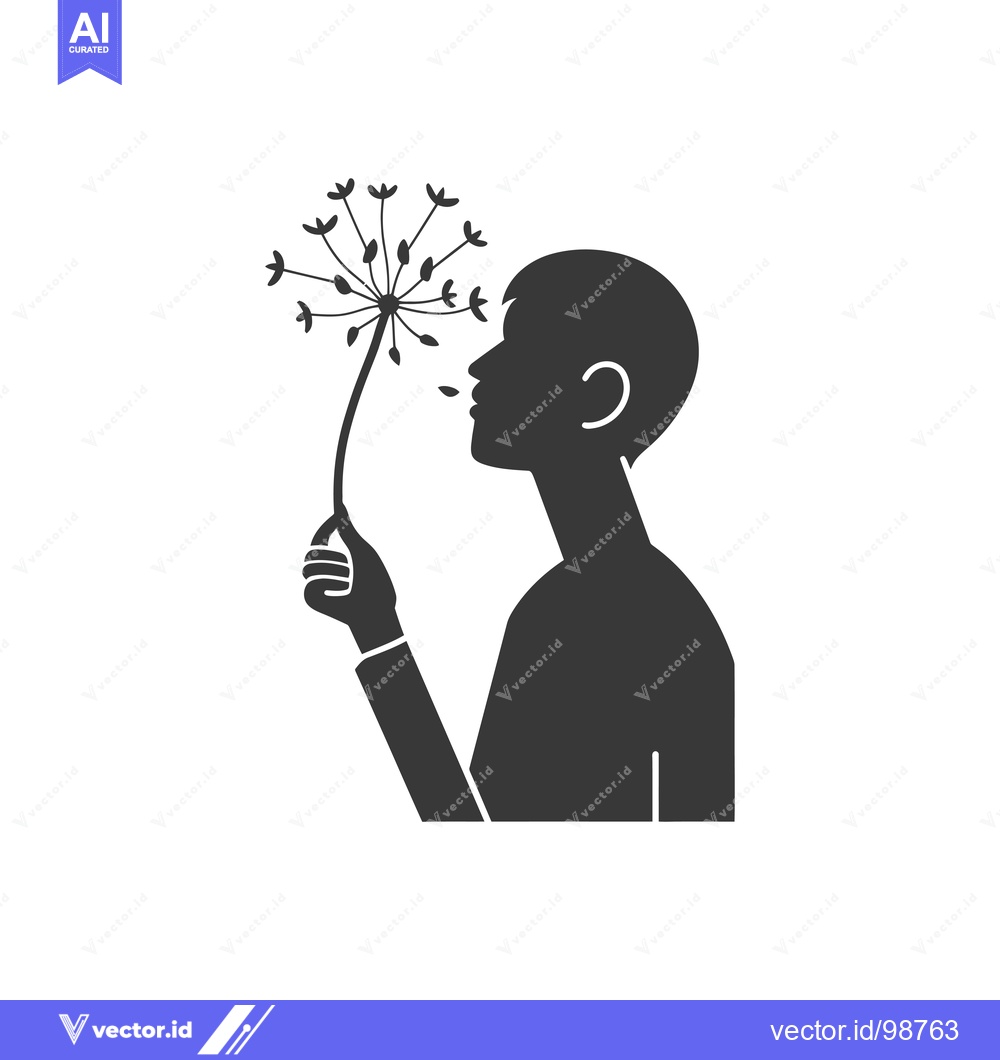 Premium Vector dari Silhouette of a person blowing on a dandelion