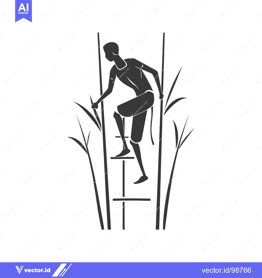 Premium Vector dari Silhouette of a Person Climbing a Bamboo Ladder