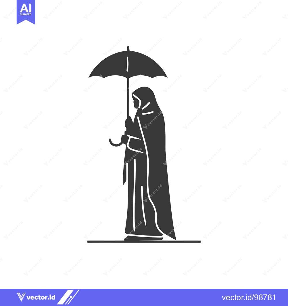 Premium Vector of Silhouette of a Person Holding an Umbrella and Wearing a Cloak
