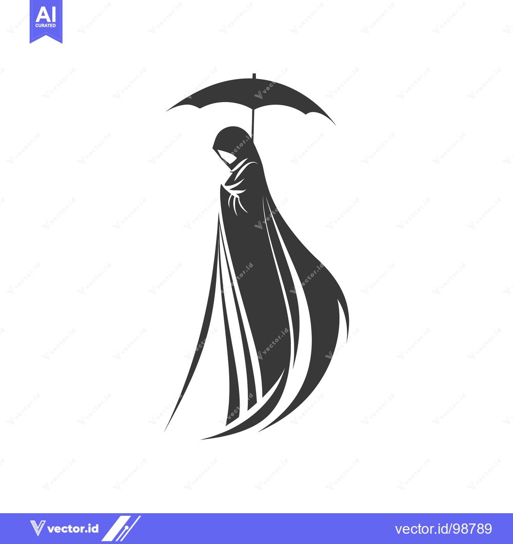 Premium Vector dari Silhouette of a Person in a Cloak Holding an Umbrella