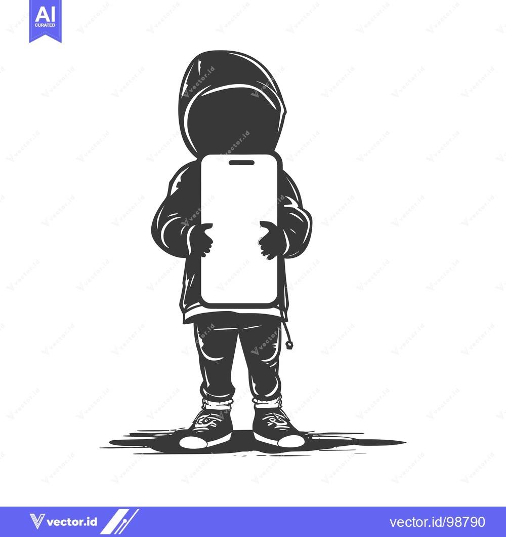 Premium Vector dari Silhouette of a Person in a Hoodie Holding a Smartphone