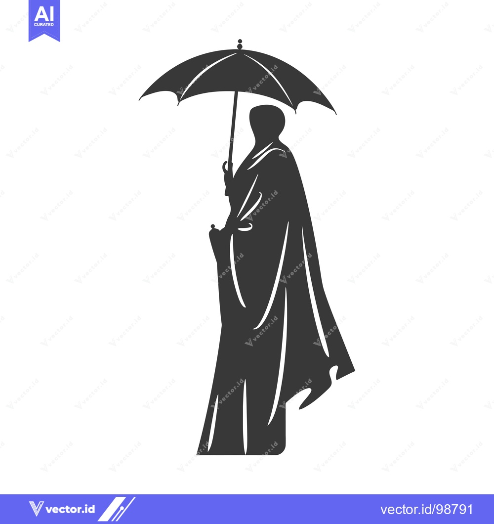 Premium Vector of Silhouette of a Person in a Long Coat Holding an Umbrella