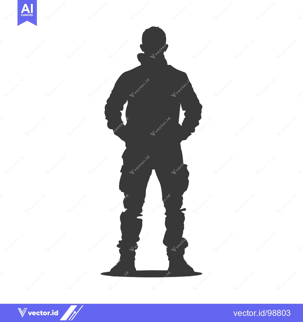 Premium Vector dari Silhouette of a Person in Military Attire Standing with Hands in Pocke