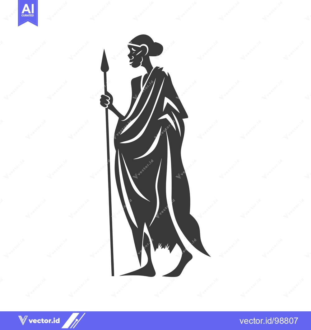 Premium Vector dari Silhouette of a Person in Traditional African Clothing Holding a Spear