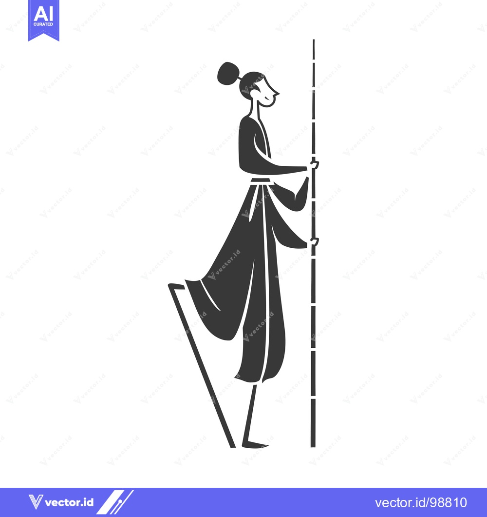 Premium Vector dari Silhouette of a Person in Traditional Clothing Holding a Long Stick