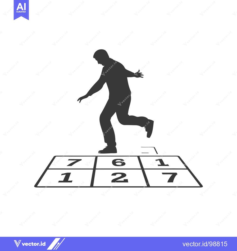 Premium Vector dari Silhouette of a Person Jumping Over a Numbered Grid