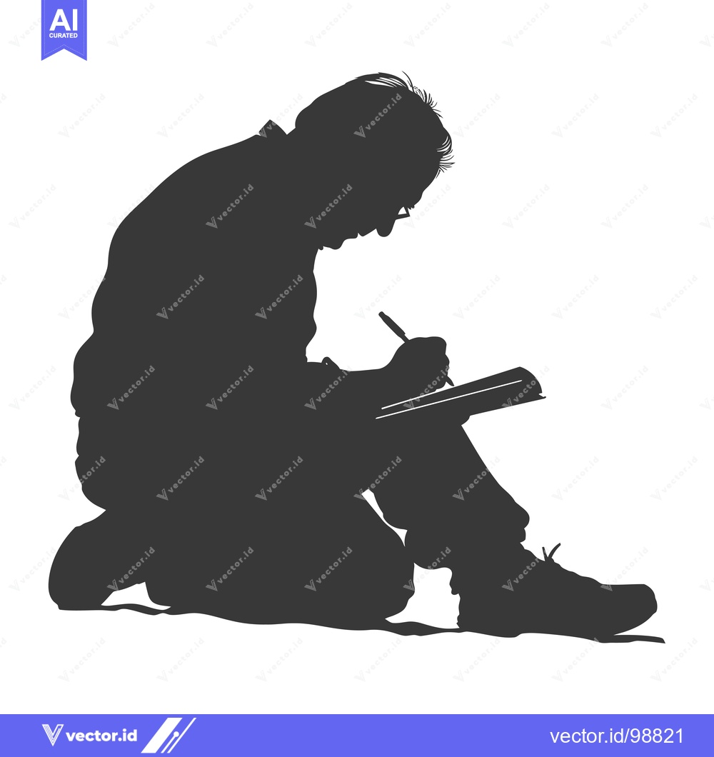 Premium Vector of Silhouette of a Person Kneeling and Writing