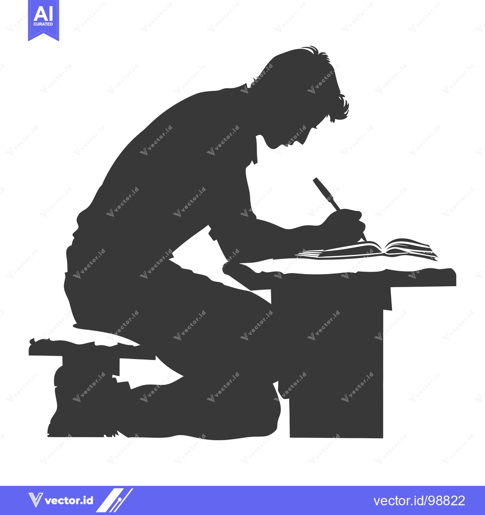 Premium Vector of Silhouette of a Person Kneeling at a Desk Writing
