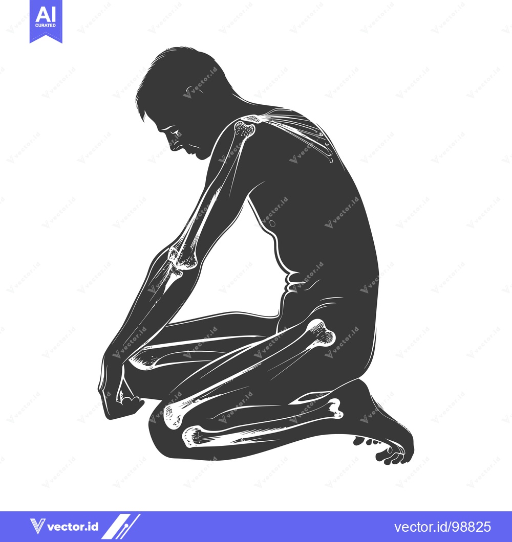 Premium Vector dari Silhouette of a person kneeling with visible bones