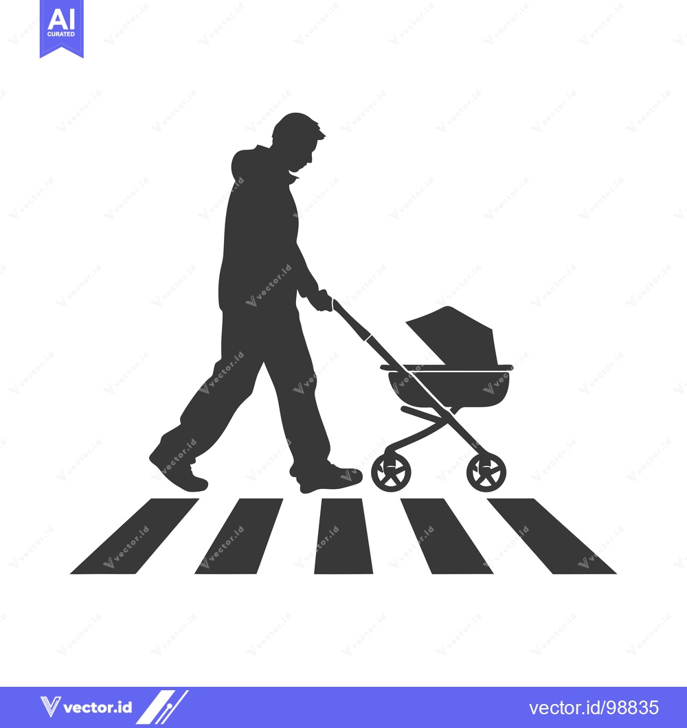 Premium Vector dari Silhouette of a Person Pushing a Baby Stroller Across a Crosswalk