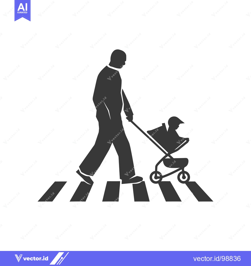 Premium Vector of Silhouette of a Person Pushing a Baby Stroller Across a Crosswalk