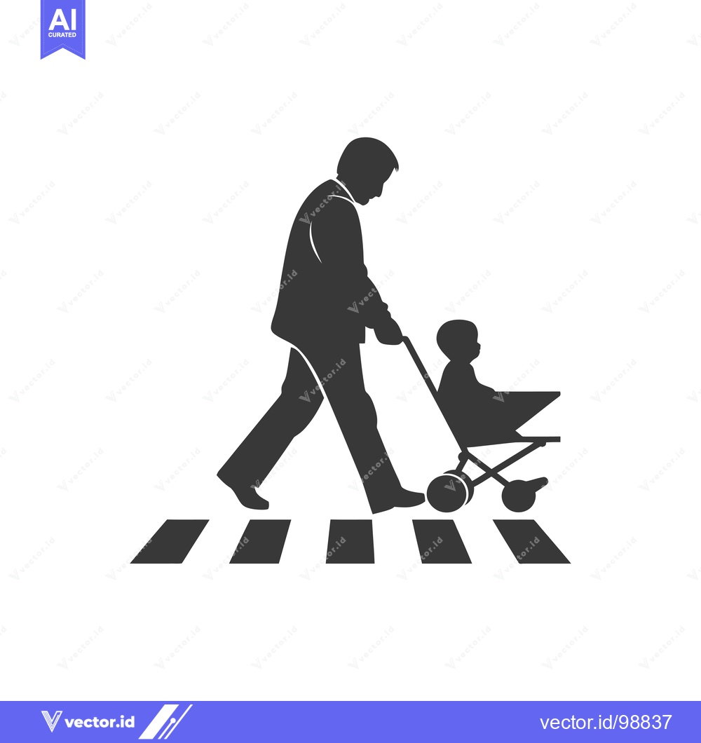 Premium Vector of Silhouette of a person pushing a stroller across a crosswalk