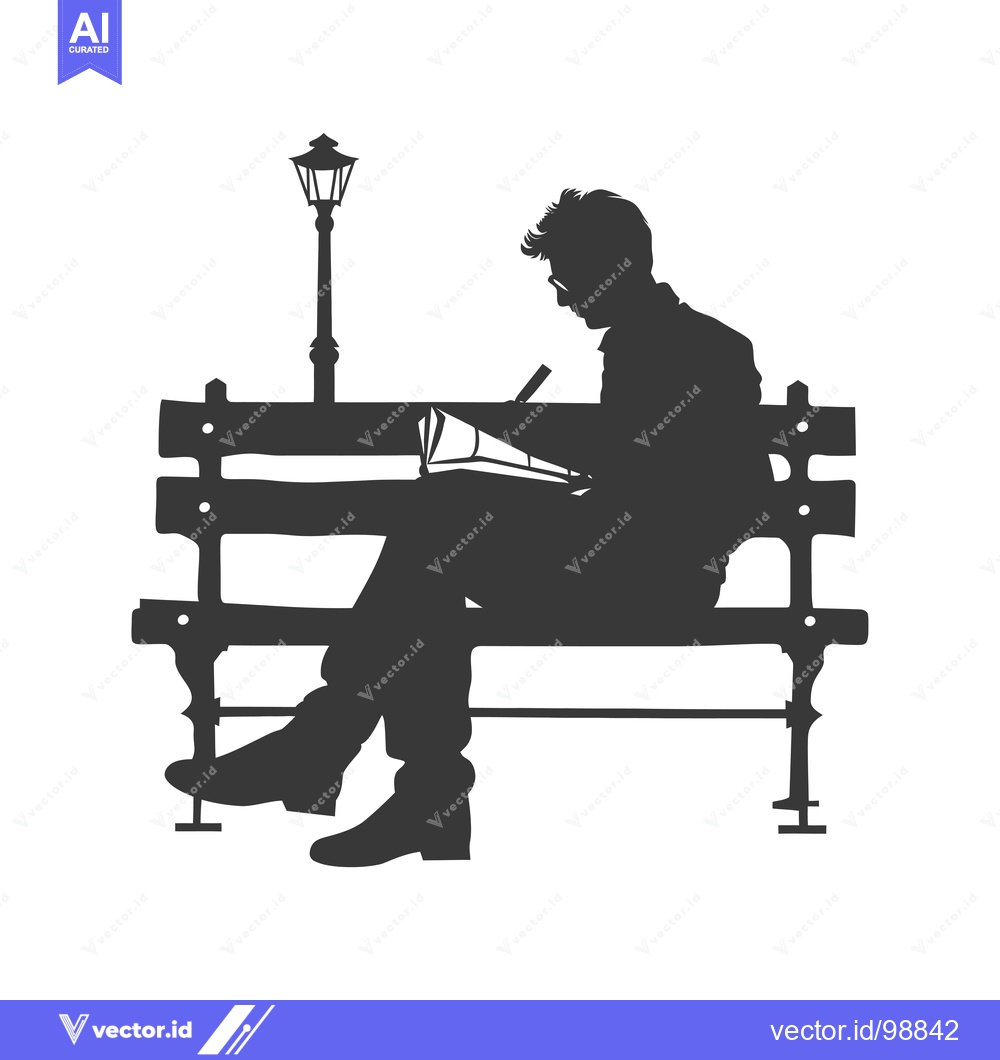 Premium Vector dari Silhouette of a Person Reading on a Park Bench