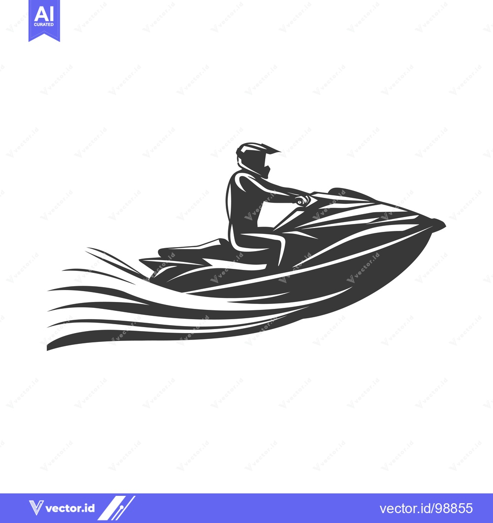 Premium Vector dari Silhouette of a Person Riding a Jet Ski in the Ocean