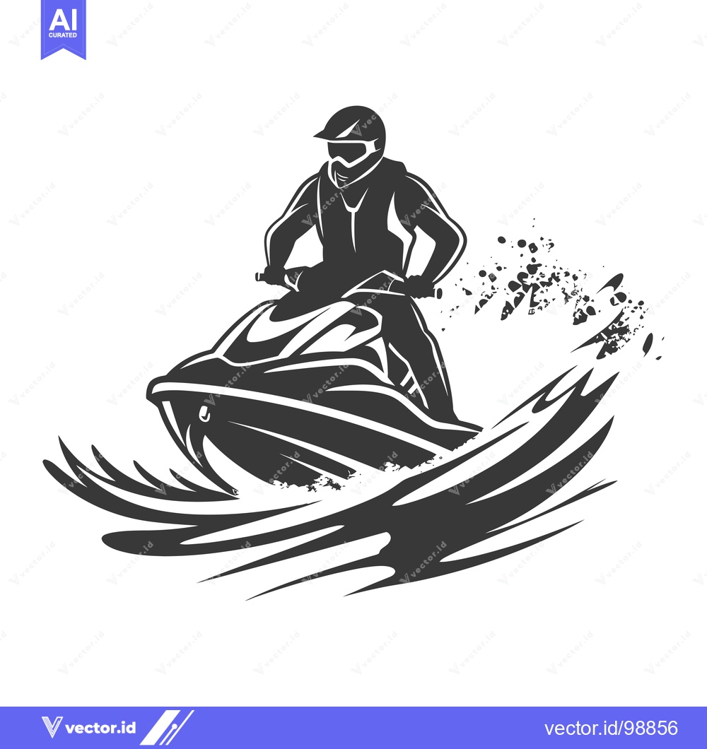 Premium Vector dari Silhouette of a Person Riding a Jet Ski in Water